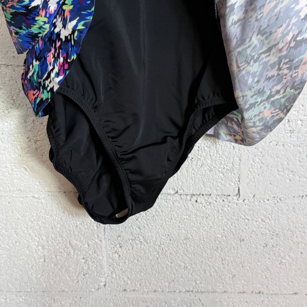 Swim Solutions Women's Printed Tiered Fauxkini 1pc swimsuit Rainbow Rain 14 $102 - Picture 4 of 9